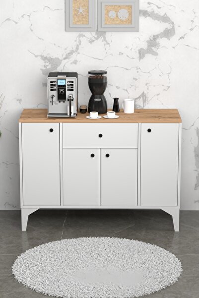 ROBEVE Çok Amaçlı Dolap Kahve Köşesi Dolabı Çekmeceli 4 Kapaklı Konsol Dolabı...