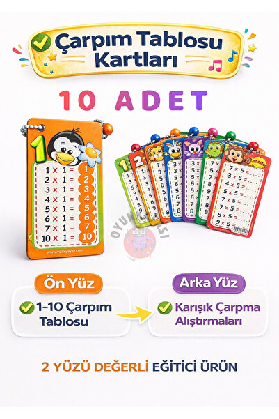 OYUNKAFASI Çarpım Tablosu Kartları 10 Adet (Her Pakette 10 Kart) | Çift Taraf...