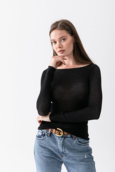 VEGA MODA Μπλούζα με λαιμόκοψη Kayık, από μείγμα κασμίρ, εξαιρετικά ελαφριά, ...