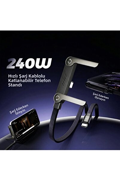 instatech 240W Ultra Hızlı Type-C Şarj Data Kablosu Katlanabilir Standlı Ergonomik Tasarım 1.2M Örgülü