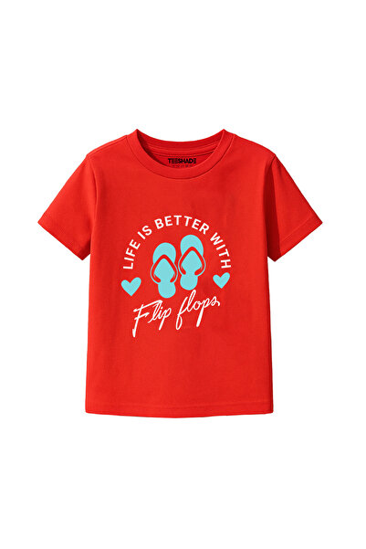 Yoo Street Life Is Better With Flip Flops T-Shirt for Unisex Kids 100% Cotton...