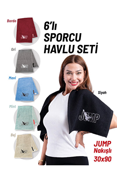 denizlicotton 6 Farklı Renkte Nakışlı Sporcu Havlusu Pamuklu, Ter Emici Fitne...