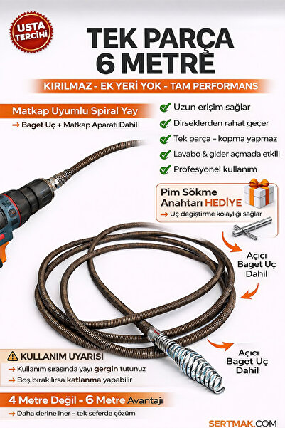 bimex 6M Tek Parça Gider Açma Yayı | Matkap Uyumlu | Uç + Aparat Dahil Profes...