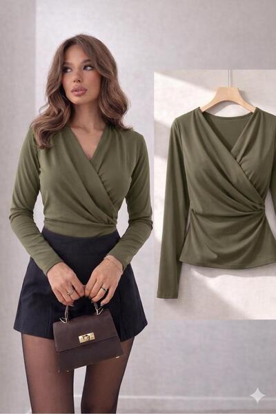 peri tower ΝΕΟ ΠΡΟΪΟΝ Γυναικεία Μπλούζα με διπλό στήθος και λαιμόκοψη V, μακρ...