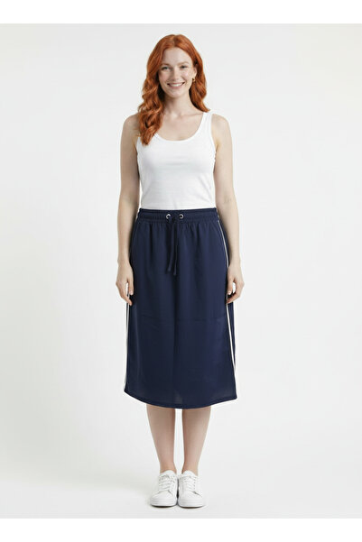 Neden Tekstil Γυναικεία μίντι φούστα σε μπλε ναυτικό χρώμα με κορδόνια