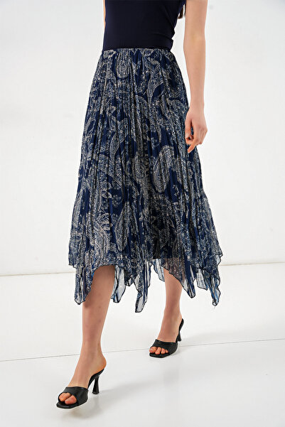 Modamorfo Γυναικεία ασύμμετρη φούστα από τούλι σιφόν 8061 - Μπλε ναυτικό