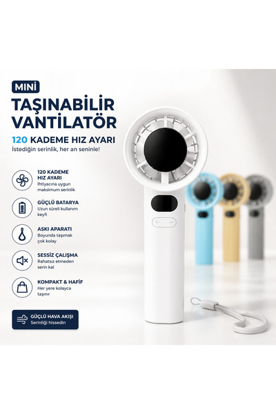 sudora 120 Kademeli Mini Vantilatör | Taşınabilir El Fanı | Güçlü Batarya & A...