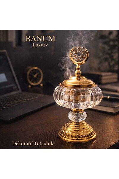 Banum Luxury Lüks Kaliteli Altın Renklı Cam Tütsülük
