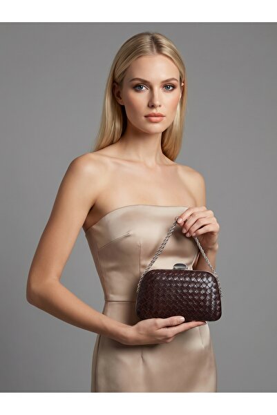 Biçanta Καφέ Ασημί Λεπτομερής Χειροποίητη Δερμάτινη Τσάντα Βραδινού Φορέματος...