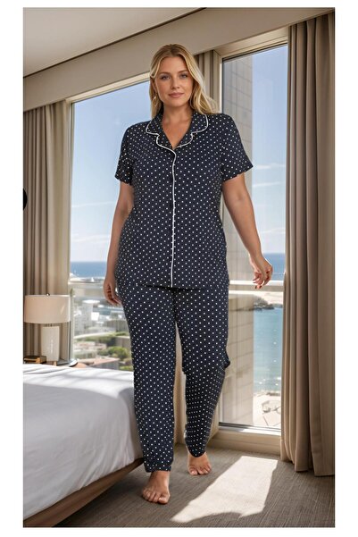 NightLove Women's Oversized Button-Front Short-Sleeve Pajama Set C840-259