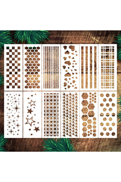 STENCİLTASARIM Stencil Tasarım GE102, 12 adet Geometrik Stencil SET77 - Dekor...