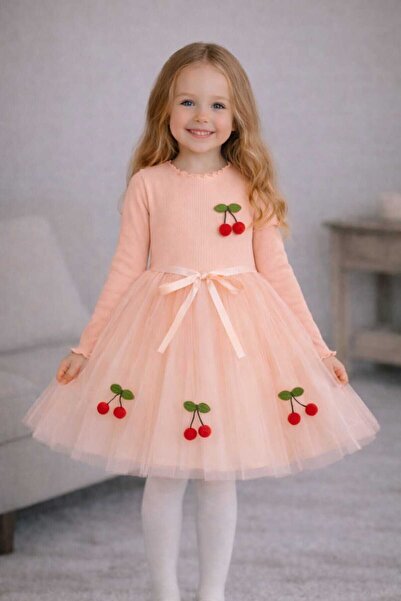 Şirin Şeyler Butiği Lulu Cherry Μακρυμάνικο Φόρεμα για Κορίτσια Παιδικό Cherr...