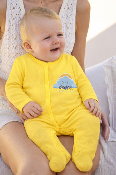 Jobka Kids Baby Girl 100% Cotton Cherfull Cloud Printed Yellow Sleeping Bag