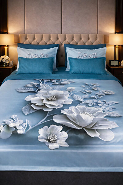 OEM Fine cotton bed linen, Camellia pattern, 6 pieces, complete set, soft mat...