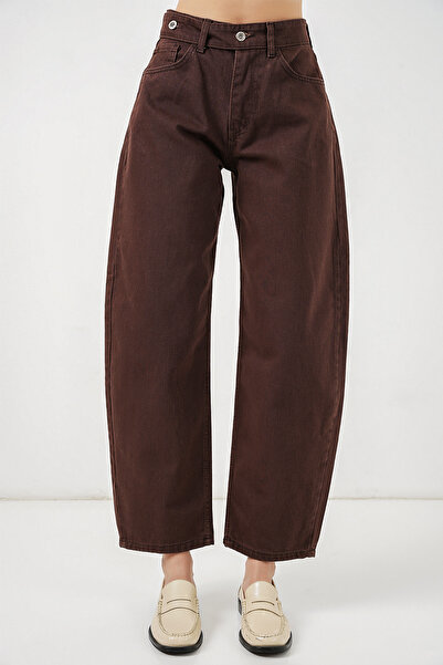 Modamorfo Γυναικείο ψηλόμεσο τζιν παντελόνι 30081 - Καφέ