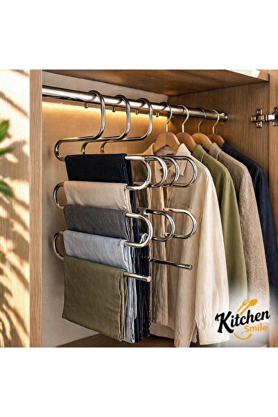 Kitchen Smile Μεταλλική κρεμάστρα παντελονιών και κασκόλ 5 επιπέδων από χρώμιο