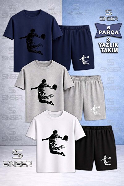 SS SİNSER Children's Basket Havara Black Custom Printed Crew Neck 3-Piece T-S...