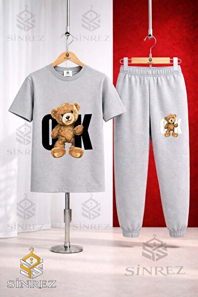 SİNREZ Unisex Kids Ayicik Ok Syh Printed T-Shirt Tracksuit Set