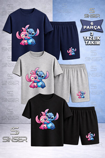 SS SİNSER طقم تي شيرت للأطفال من LILO SITCH SARILMA مطبوع خصيصًا برقبة دائرية...