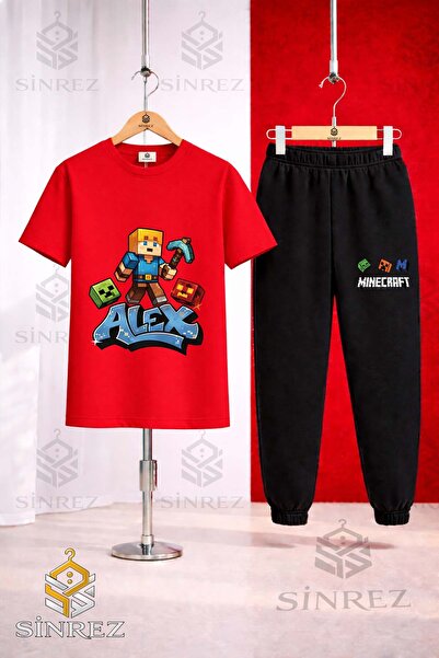 SİNREZ Set de trening unisex pentru copii ALEX BLUE BATTAL cu tricou imprimat