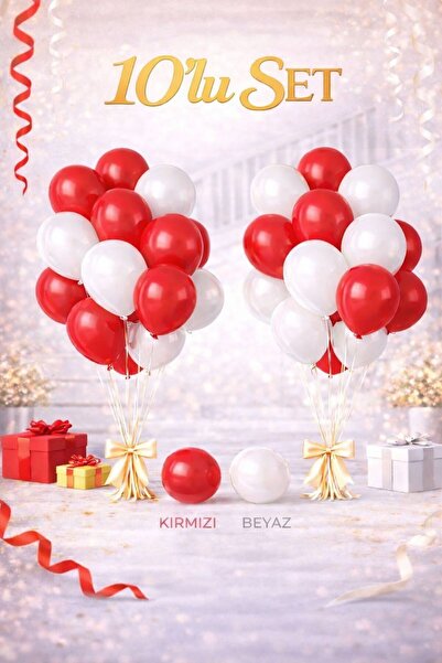 Sev-AL Balonları Kırmızı Beyaz Lateks Balon Seti 10’lu 11 İnç Parti Süsleme B...