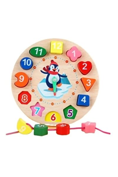 MASHASHOP Образователна играчка, MASHASHOP, Часовник пингвин, 12 части, дърво...