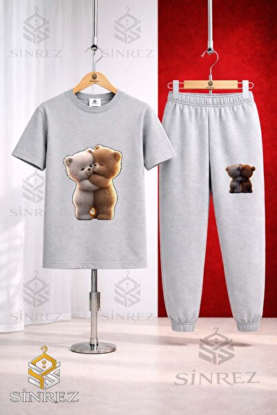 SİNREZ Set de trening unisex pentru copii, cu tricou imprimat, 2 piese