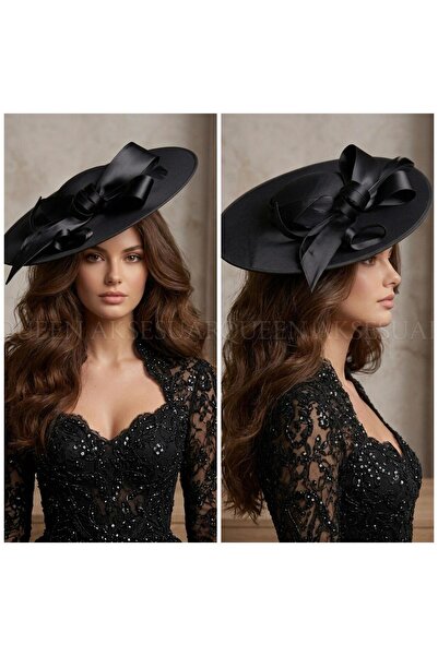 QUEEN AKSESUAR Πολυτελές σατέν φιόγκος με χοντρό φτερό, υπερμεγέθη vintage νυ...