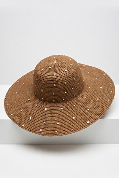 Mollycrush Γυναικείο καπέλο παραλίας από ψάθινο υλικό σε καφέ χρώμα με λαμπερ...