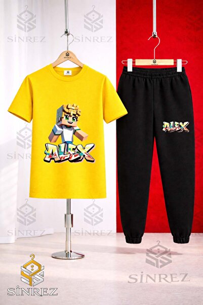 SİNREZ Set de trening unisex pentru copii ALEX SARI NOU cu tricou imprimat