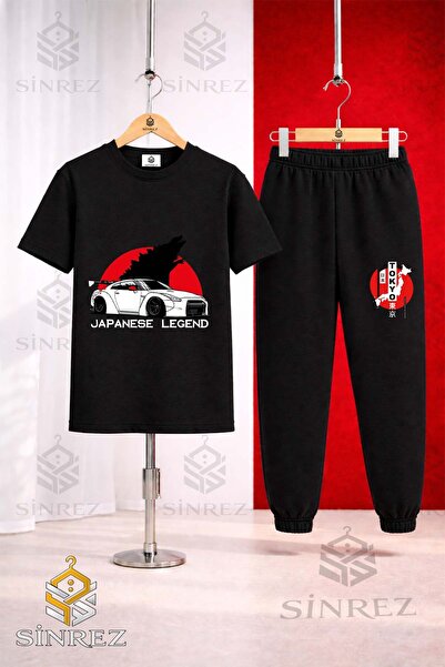 SİNREZ Set de trening unisex pentru copii CAR TOKYO BYZ JAPENES TEXT imprimat