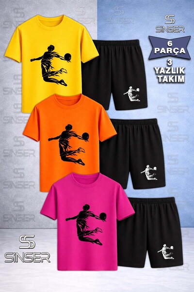 SS SİNSER Children's Basket Havara Black Custom Printed Crew Neck 3-Piece T-S...