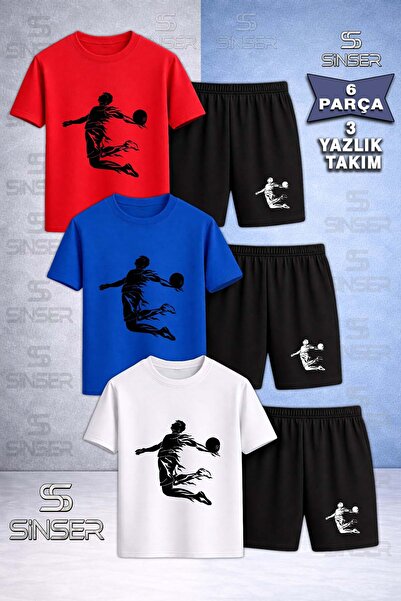 SS SİNSER Children's Basket Havara Black Custom Printed Crew Neck 3-Piece T-S...
