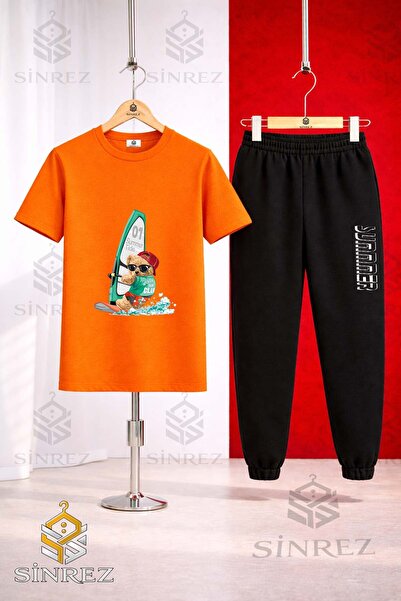 SİNREZ Set de trening unisex pentru copii AYICIK SURF SEA cu imprimeu