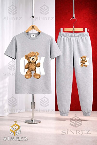 SİNREZ Set de trening unisex pentru copii AYICIK OK BYZ cu tricou imprimat