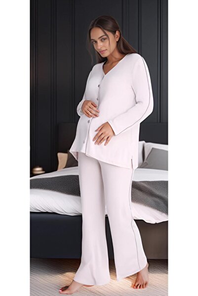 NightLove بدلة لوسا نسائية بأكمام طويلة وياقة على شكل حرف V C840-854