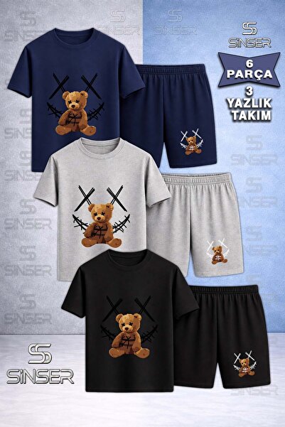 SS SİNSER Παιδικό AYICIK YARNED CARPI BLACK Μπλουζάκι με λαιμόκοψη 3 τεμαχίων...