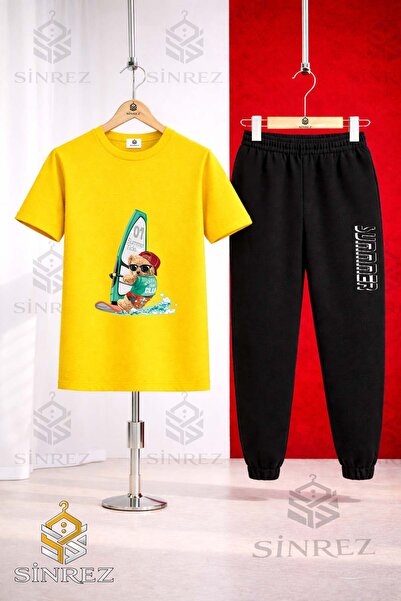 SİNREZ Set de trening unisex pentru copii AYICIK SURF SEA cu imprimeu