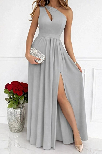 Generic Brand Women's Off-The-Shoulder Asymmetrical Collar Detailed Slit Maxi...