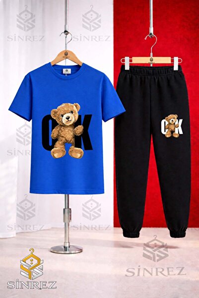 SİNREZ Set de trening unisex pentru copii AYICIK OK SYH cu tricou imprimat