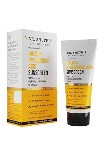 Dr. Sheth's Haldi & Hyaluronic Acid Sunscreen - SPF 50+, PA+++, Hydrates Skin...