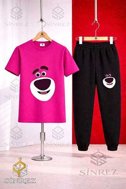 SİNREZ Set de trening unisex pentru copii, cu tricou imprimat cu fața zâmbito...
