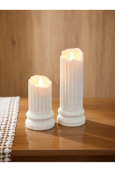 Decorius 2'li Yunan-Roma Sütunlu Led Mumluk Seti - 10cm ve 16cm