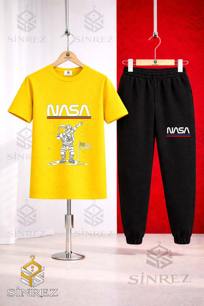 SİNREZ طقم بدلة رياضية للأطفال من الجنسين مطبوع عليه ASTRONAUT BEYZ UST NASA