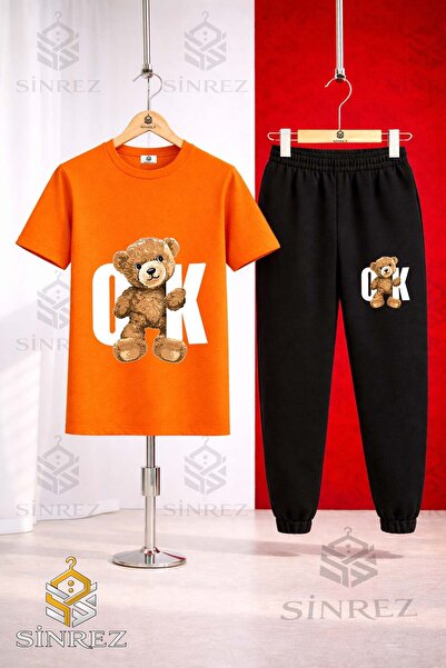 SİNREZ Unisex Kids Ayicik Ok Byz Printed T-Shirt Tracksuit Set