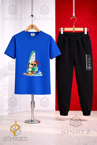 SİNREZ Set de trening unisex pentru copii AYICIK SURF SEA cu imprimeu