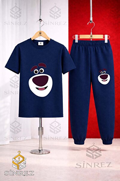 SİNREZ Set de trening unisex pentru copii, cu tricou imprimat cu fața zâmbito...