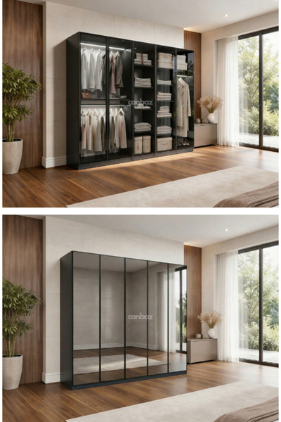 CANBAZ FURNİTURE Esla modüllü 5 cam kapaklı %100 MDF (KURULUM DAHİL)