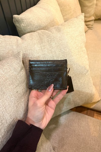 Grsbags Brown Women's Bow Detailed Charm Detailed Shiny Faux Leather Card Holder