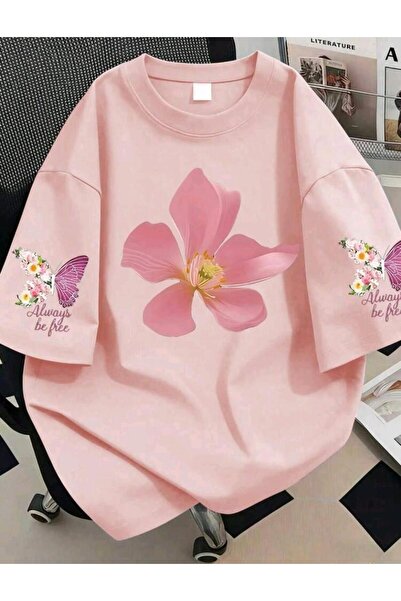 DİVİN TREND MODELI εμπριμέ υφασμάτινο μπλουζάκι oversize νέας σεζόν